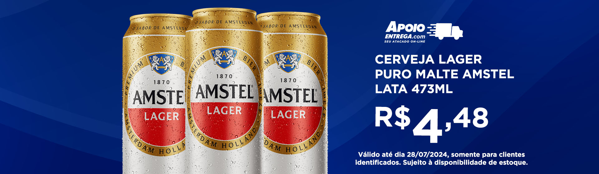 Cerveja Lager Puro Malte Amstel Lata 473ml R$ 4,48 até
